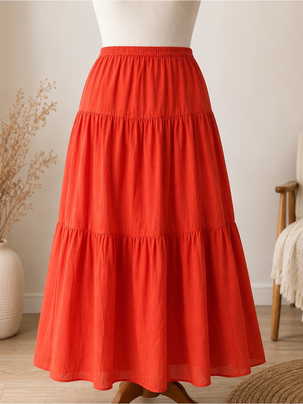 Talbots Orange Silk Blend Tiered Maxi Skirt XL Fall  Halloween Thanksgiving